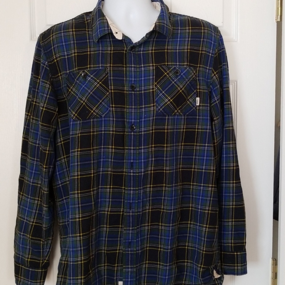 Van's flannel button down blue and green
